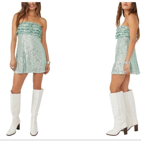 Free People - Frida Sequin Ruffle Strapless Minidress size 4 - Picture 4 of 10